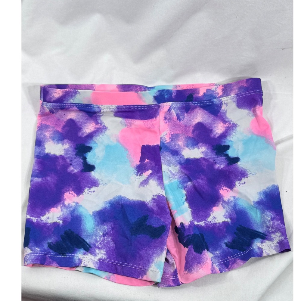 Girls Watercolor Abstract Athletic Shorts Purple Pink Blue XL 14/16